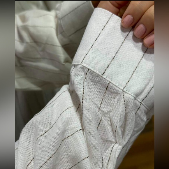 Oversized cotton white stripe button down blouse M - Picture 8 of 9